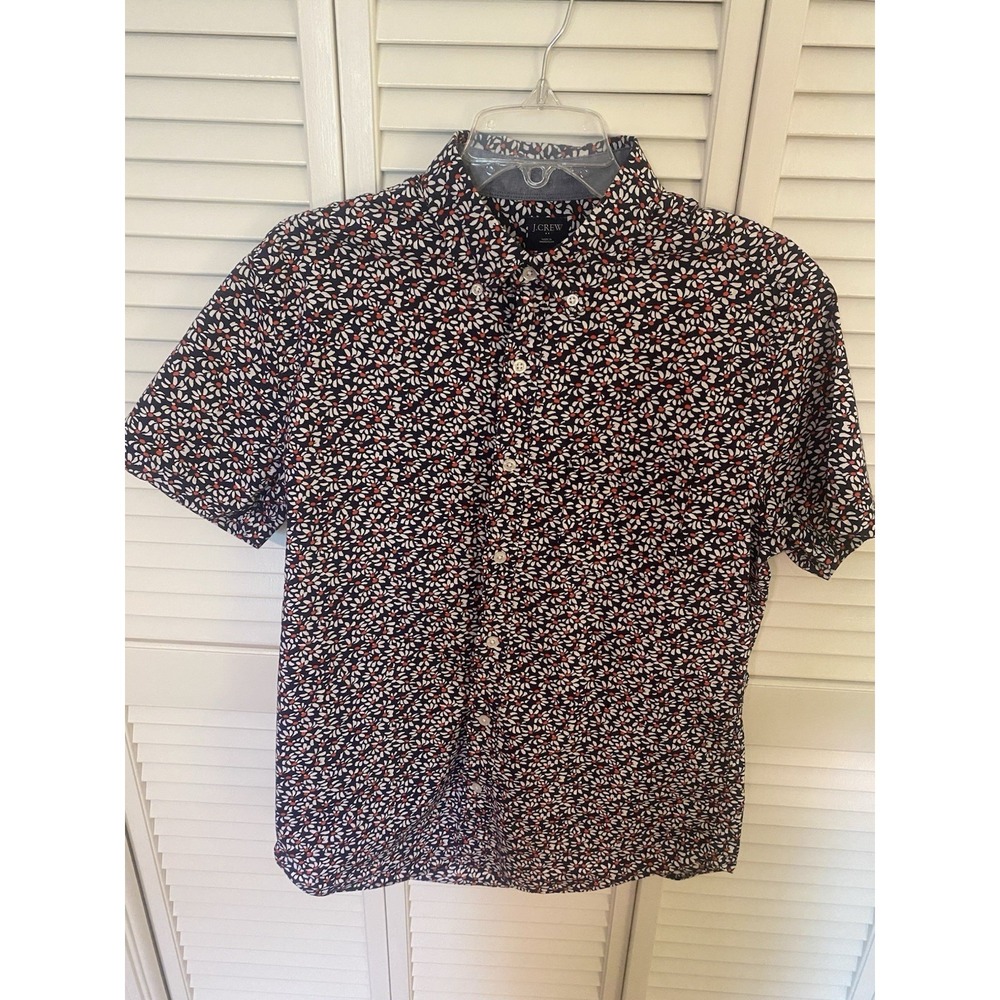 J.CREW Men's Size M Black Red White Floral‎ Short Sleeve Button-Down Shirt